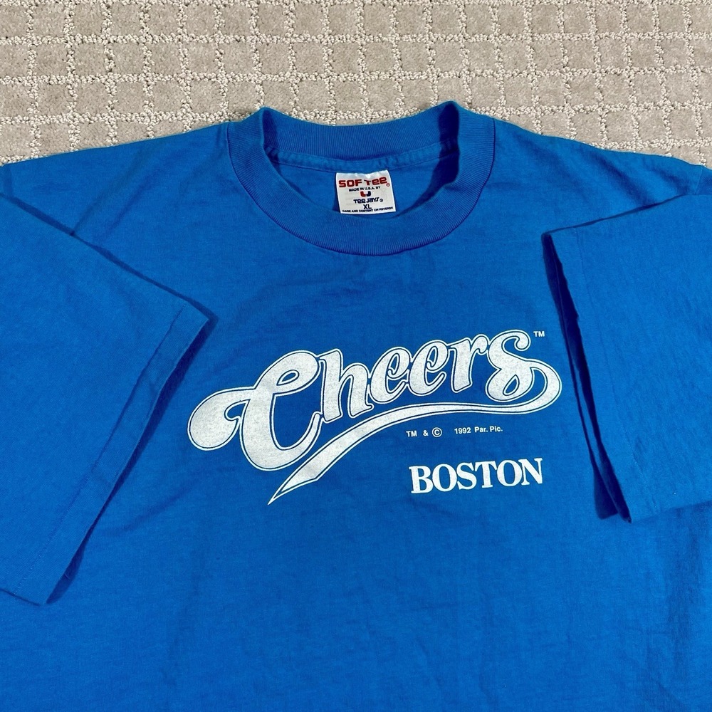 Vintage 90s Cheers Boston Pub Bar XL Single Stitch Blue Made In USA Tshirt